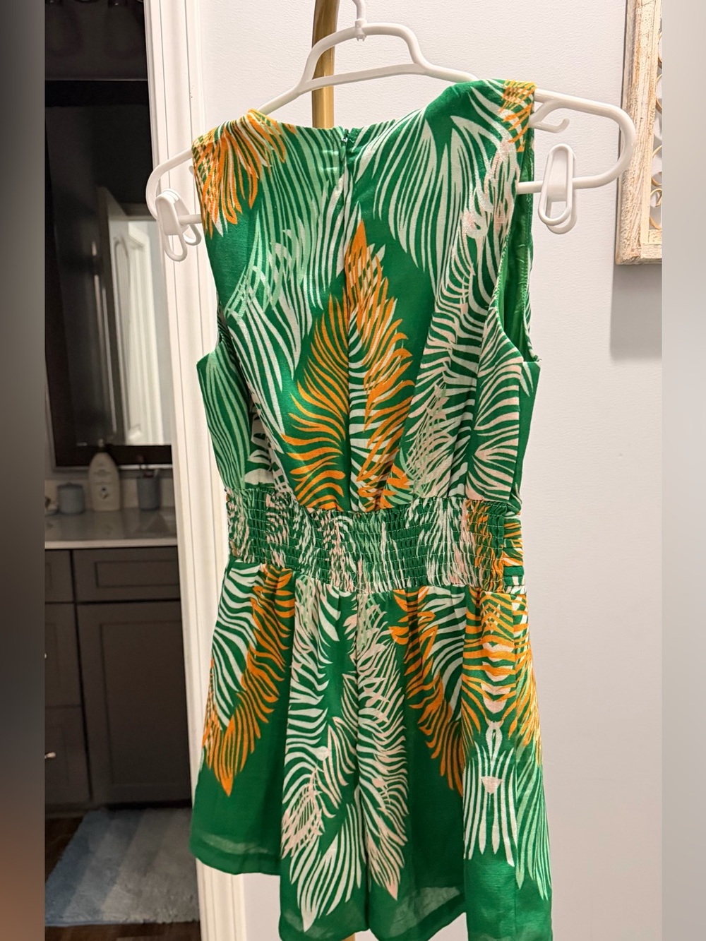Tropical Green Sleeveless Romper with Leaf Print